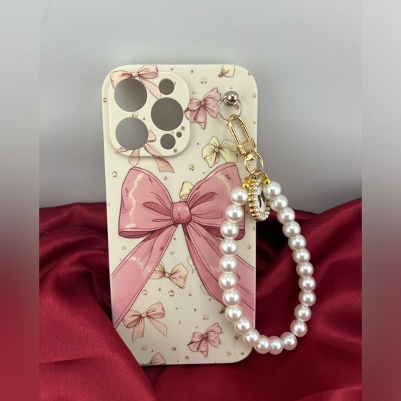 Pink Bow IPhone 16 Pro Max Case with Pearl Charm - Picture 5 of 6